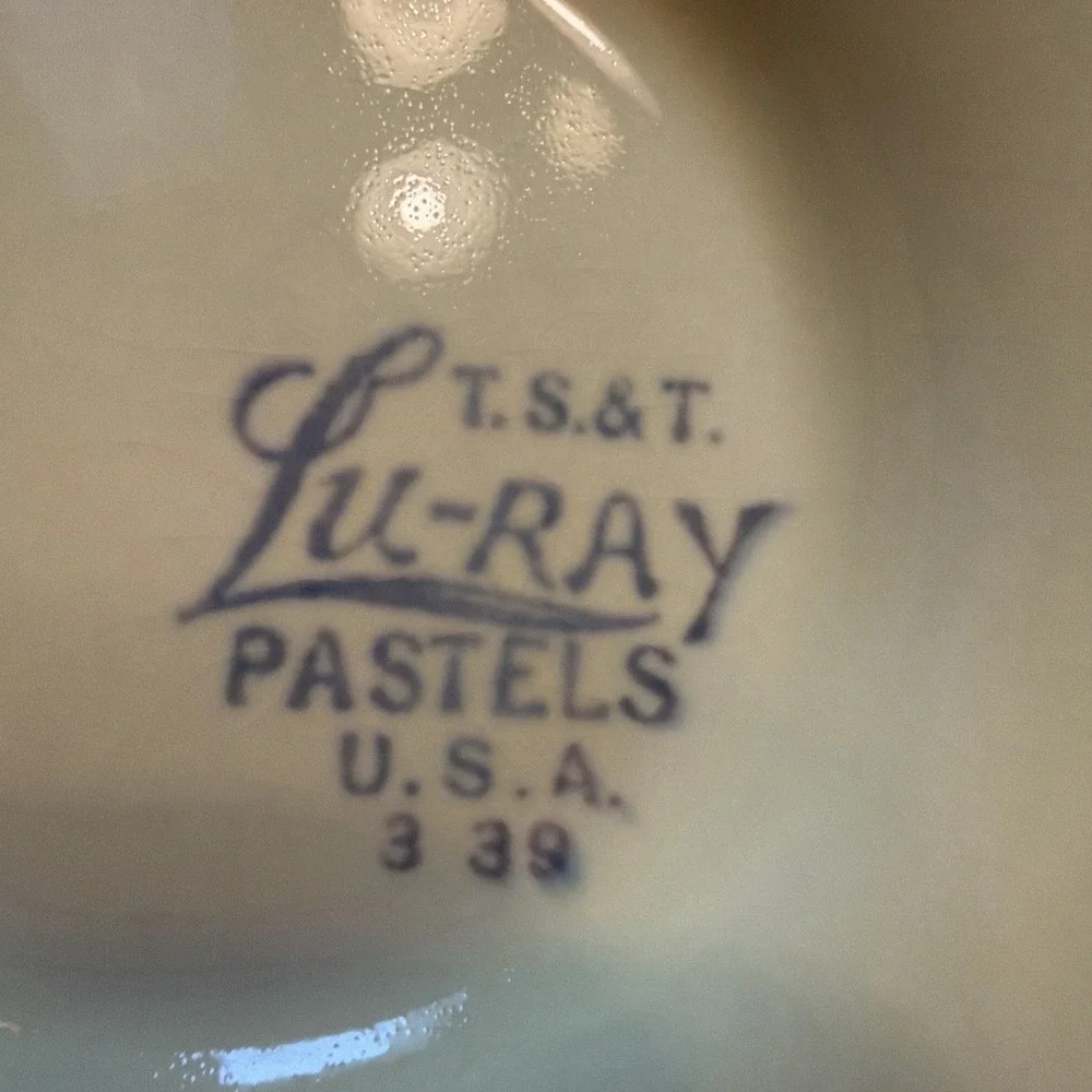 Vintage Lu-Ray Pastels Yellow Gravy Boat Attached Underplate T.S.&T. USA